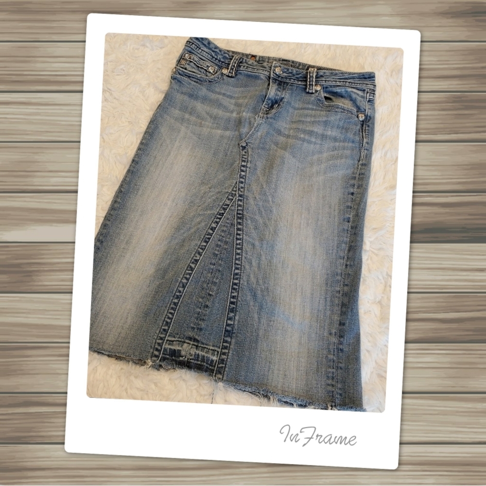 Miss Me Midi Distressed Denim Skirt